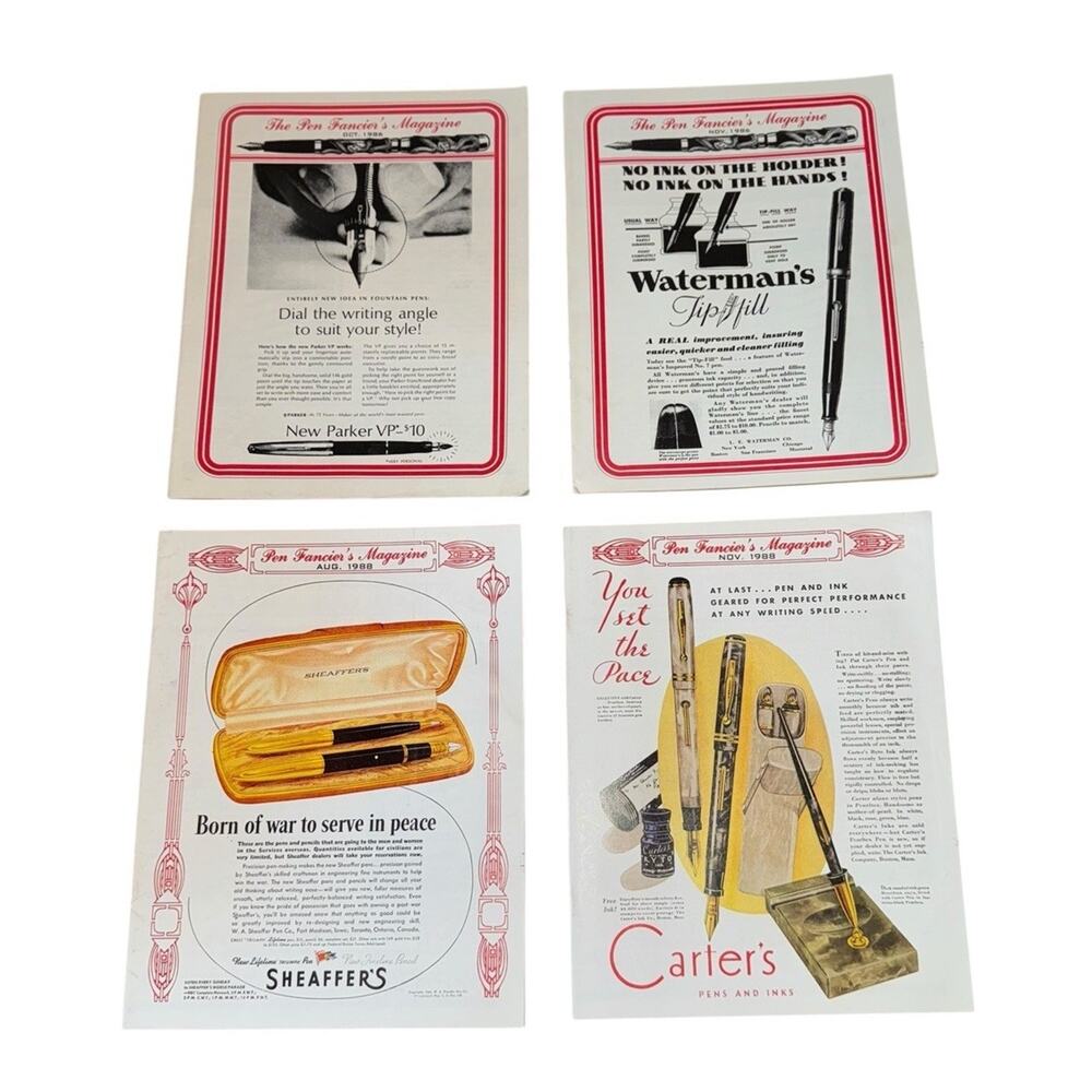 VTG Pen Fancier's Magazines (4) Oct/Nov 1986, Aug/Nov 1988 Fountain Pen Waterman
